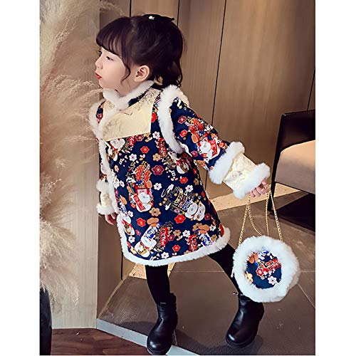 XYW Cheongsam de Chicas - Ropa de Invierno, Estilo Occidental, Estilo Chino para niños, Vestido de Hanfu, Niña, Traje Tang, Ropa de Año 1, Size : #110