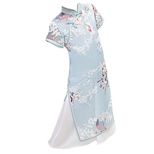 XYW Chicas Cheongsam - Falda otoño e Invierno Mejora Infantil Estilo Chino niña niña Grande niños Vestido Estilo Occidental (Color : Blue, Size : #110)