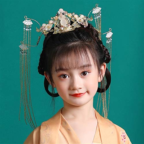 XYW Girls 'Hanfu - Estilo Chino Traje Antiguo Vestido de Cintura de Manga Larga Super Fairy Autumn Chaqueta Falda Fairy Elegante (Color : +Crown, Size : #100cm)