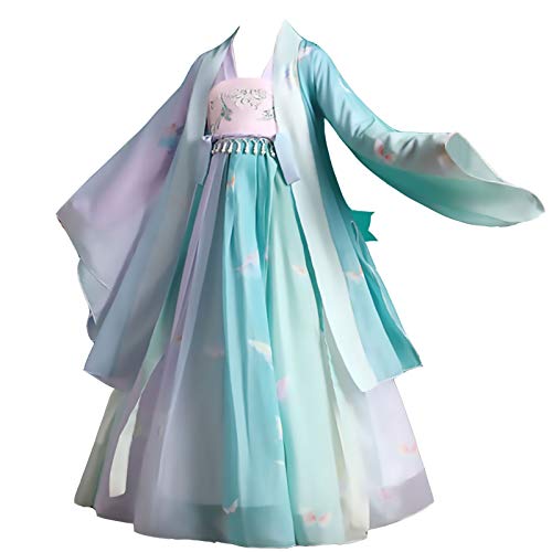 XYW Girls 'Hanfu - Estilo Chino Traje Antiguo Vestido de Cintura de Manga Larga Super Fairy Autumn Chaqueta Falda Fairy Elegante (Color : +Crown, Size : #100cm)