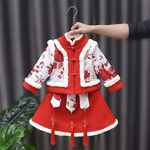 XYW Traje Tang Girls - Ropa de Año Nuevo Invierno Acolchado Acolchado Falda, Niña, Estilo Chino Festivo Hanfu Niño (Color : Red, Size : #120)