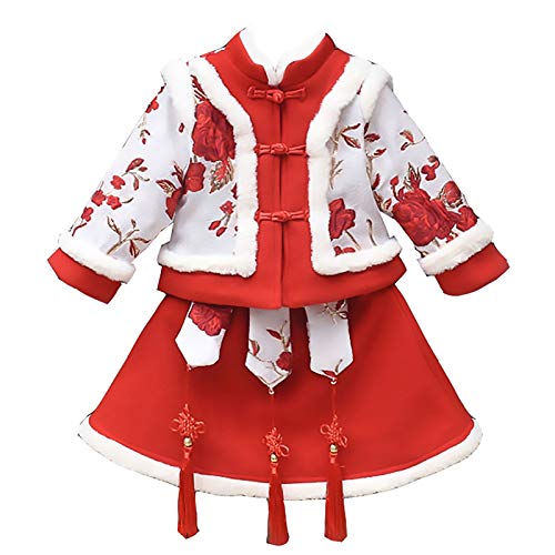 XYW Traje Tang Girls - Ropa de Año Nuevo Invierno Acolchado Acolchado Falda, Niña, Estilo Chino Festivo Hanfu Niño (Color : Red, Size : #120)
