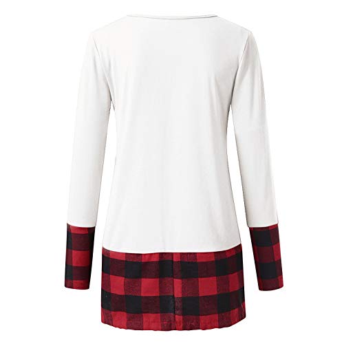 YANFANG Blusa para Mujer túnica Linda de Manga Larga Talla Grande Suelta con Dobladillo de Empalme a Cuadros de Navidad Blusa Tops pulóver a la Moda Sweatshirt Invierno
