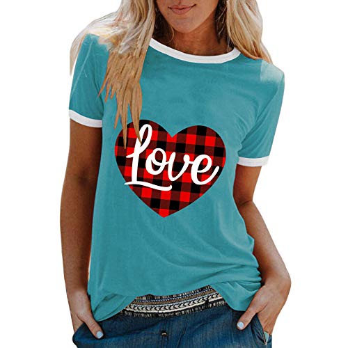 YANFANG Camiseta De Manga Corta Suelta con Cuello Redondo Y Estampado Informal A La Moda para Mujer, Blusa Superior, Jersey V Camisa Elegante TúNica Casual Sueltotops OtoñO InviernoXXXLBlue