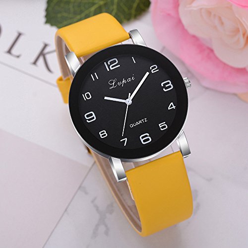 Yivise Moda Mujer Casual Reloj de Cuarzo Analógico Banda de Cuero Dial Redondo Indicador Simple Novedad Regalos Creativos Regalos Estudiantes Reloj de Pulsera(B)