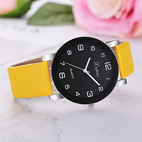 Yivise Moda Mujer Casual Reloj de Cuarzo Analógico Banda de Cuero Dial Redondo Indicador Simple Novedad Regalos Creativos Regalos Estudiantes Reloj de Pulsera(B)