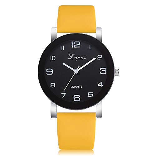 Yivise Moda Mujer Casual Reloj de Cuarzo Analógico Banda de Cuero Dial Redondo Indicador Simple Novedad Regalos Creativos Regalos Estudiantes Reloj de Pulsera(B)