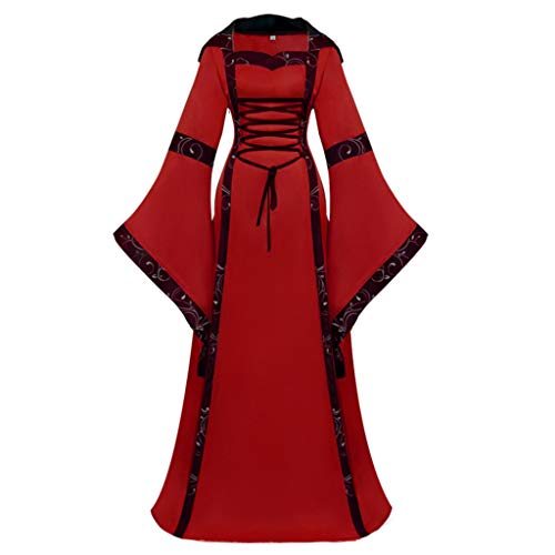 Yivise Vestido de Cosplay Gótico de Fiesta de Renacimiento hasta el Suelo Medieval Celta Vintage para Mujer(Rojo, x-Large)