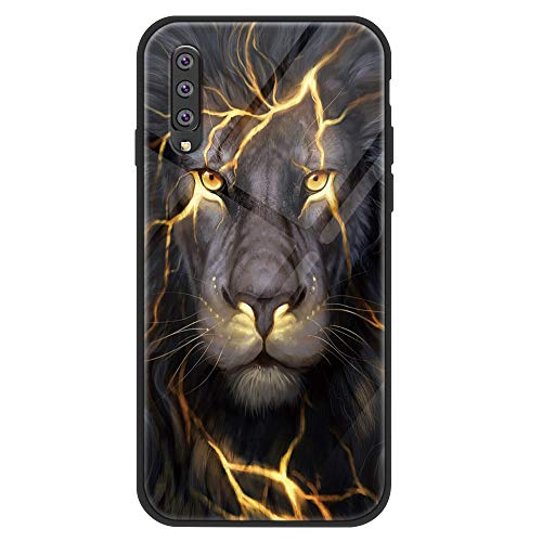 Yoedge Samsung Galaxy A70 Funda, [Resistente a los Arañazos] Carcasa con Dibujos Animados Diseño [Bordes en Suave TPU Silicona] Híbrida Tempered Vidrio Case Cover para Galaxy A70, Tigre