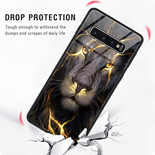 Yoedge Samsung Galaxy S10 Plus Funda, Anti-Rasguños Carcasa con Dibujos Diseño Bordes en Suave TPU Silicona Híbrida Tempered Vidrio Case Cover para Samsung Galaxy S10 Plus, Tigre