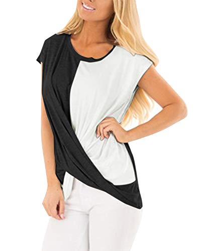 YOINS Top sexy para mujer, verano, camiseta para mujer, bloque de colores, parte superior con degradado, blusa cruzada Color Block-negro. M