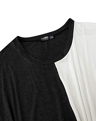 YOINS Top sexy para mujer, verano, camiseta para mujer, bloque de colores, parte superior con degradado, blusa cruzada Color Block-negro. M