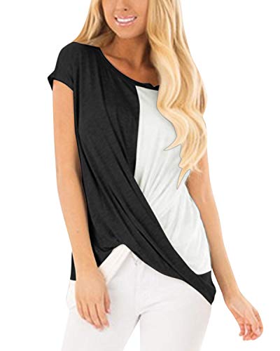 YOINS Top sexy para mujer, verano, camiseta para mujer, bloque de colores, parte superior con degradado, blusa cruzada Color Block-negro. M