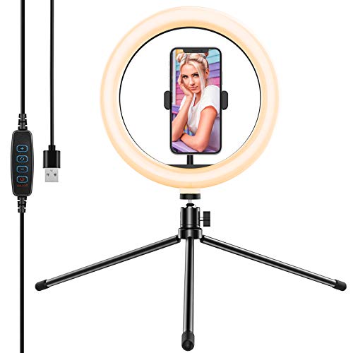 Yoozon 10" Luz de Anillo LED fotográfica de Escritorio, 3 Color 10 Brillo, Trípode con Soporte Giratorio de teléfono para Transmisión en Vivo, Selfie, Maquillaje, Videoconferencia, Youtube, TikTok