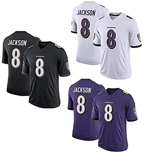 YOYO Baltimore Ravens # 8 Lamar Jackson-Men NFL Jersey De Rugby De Fútbol Americano,White-M