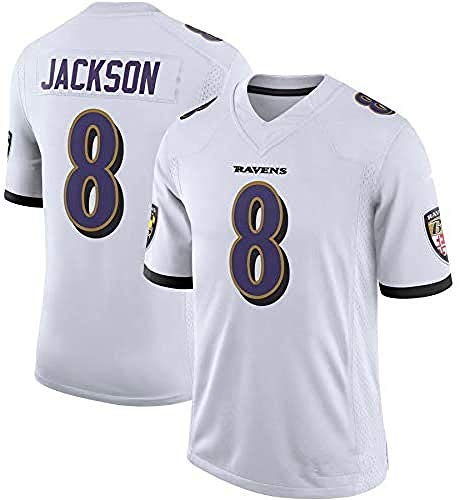 YOYO Baltimore Ravens # 8 Lamar Jackson-Men NFL Jersey De Rugby De Fútbol Americano,White-M