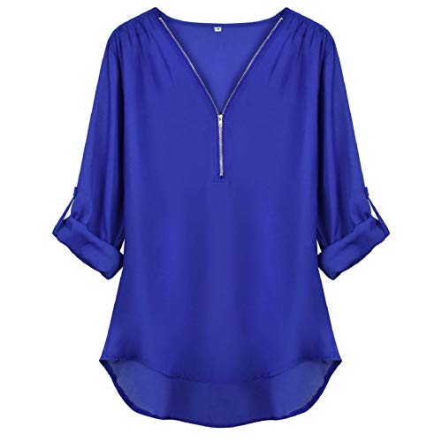 Yuson Girl Camisas Mujer Nuevo Blusas para Mujer Vaquera Sexy Gasa Tops Camisetas Mujer Cremallera Manga Corta Blusas (Azul, M)