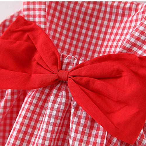 YWLINK 2PC Vestido De Verano Sin Mangas con Lazo Estampado A Cuadros para NiñAs+Sombrero De Paja Traje Falda Casual De Playa Vestido De Fiesta Regalo De CumpleañOs(Rojo,18-24 Meses)