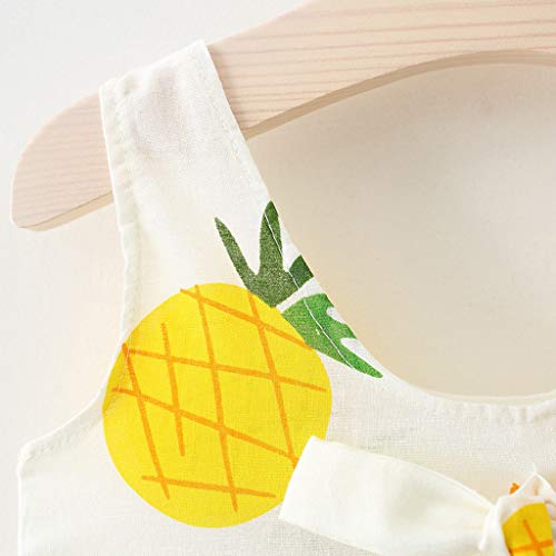 YWLINK Conjuntos NiñA,Mezcla De AlgodóN Vestido Sin Mangas con Estampado De PiñA para NiñOs Vestido De Princesa+Sombrero De Paja Conjunto De 2 Piezas Lindo Fiesta CumpleañOs(Amarillo,6-12 meses/80)