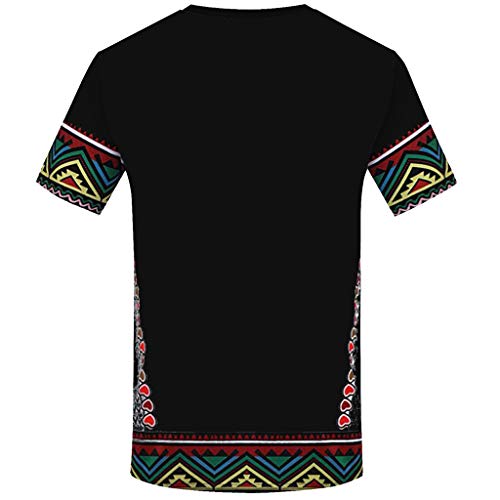 YWLINK Hombre Estilo Nacional Moda Impresa Africana Camiseta Manga Corta Camisa Informal Top Blusa Deportes Al Aire Libre Fiesta Actividad Rendimiento(Negro,L)