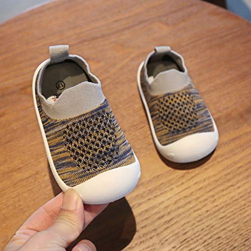 YWLINK NiñOs NiñAs Rayas Malla Deporte Zapatillas Deportivas Calzado Informal Transpirable Antideslizante Comodidad Inferior Suave Fiesta De CumpleañOs Zapatos De Primer Paso Regalo(Gris,20EU)