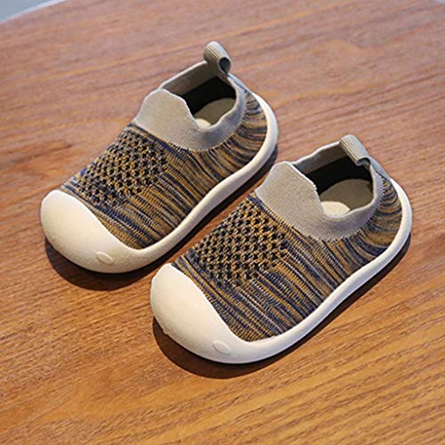YWLINK NiñOs NiñAs Rayas Malla Deporte Zapatillas Deportivas Calzado Informal Transpirable Antideslizante Comodidad Inferior Suave Fiesta De CumpleañOs Zapatos De Primer Paso Regalo(Gris,20EU)
