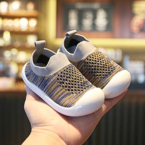 YWLINK NiñOs NiñAs Rayas Malla Deporte Zapatillas Deportivas Calzado Informal Transpirable Antideslizante Comodidad Inferior Suave Fiesta De CumpleañOs Zapatos De Primer Paso Regalo(Gris,20EU)