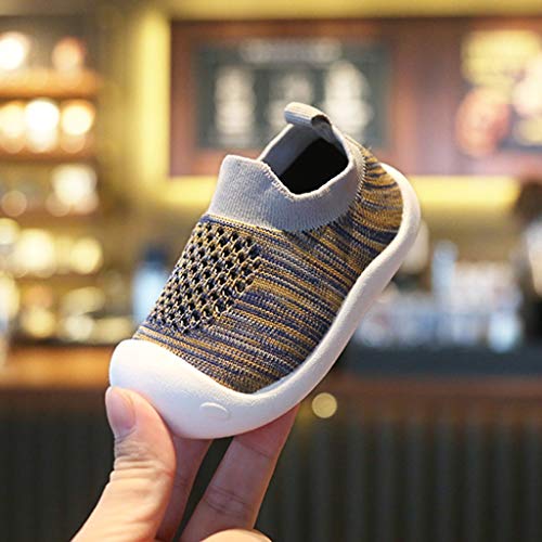 YWLINK NiñOs NiñAs Rayas Malla Deporte Zapatillas Deportivas Calzado Informal Transpirable Antideslizante Comodidad Inferior Suave Fiesta De CumpleañOs Zapatos De Primer Paso Regalo(Gris,20EU)
