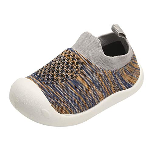 YWLINK NiñOs NiñAs Rayas Malla Deporte Zapatillas Deportivas Calzado Informal Transpirable Antideslizante Comodidad Inferior Suave Fiesta De CumpleañOs Zapatos De Primer Paso Regalo(Gris,20EU)