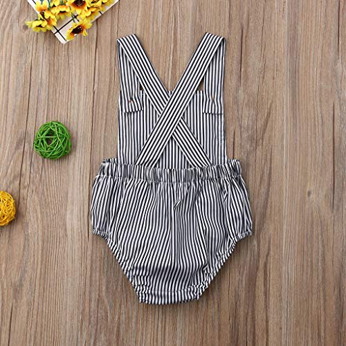 YWLINK Verano Mezcla De Algodon CóModo Sin Mangas De Color SóLido BotóN A Rayas Mameluco Mamelucos Lindo FáCil De Poner Y Quitar(Negro,6-12 meses/80)