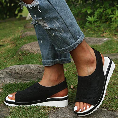 YWLINK Zapatos Mujer CuñA Moda TamañO Grande Transpirable con Malla Tejida Volando Zapatos Casuales Sandalias Fiesta En La Playa Antideslizante CóModo Baratos Regalo del DíA De Miembro(Negro,40EU)