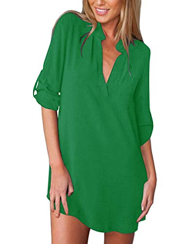 ZANZEA Camisas Mujer Sexy Casual Gasa Camisa Suelta Cuello V Manga Larga Blusa Tops Tallas Grandes Elegante Invierno Camiseta