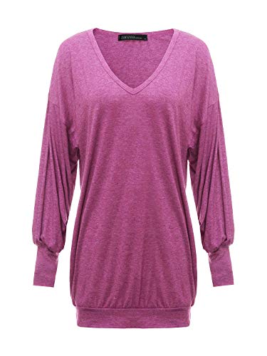 ZANZEA Jerseys Mujer Largos Cuello V Manga Larga Otoño Vestidos Sudadera Casual Tallas Grandes Suéter Suelta 01-Rosa M