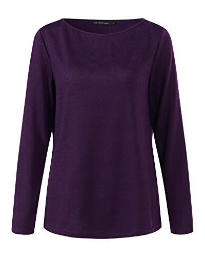 ZANZEA Mujer Camisetas Holgada Cardigan Manga Larga Suelta Blusa Jersey Pullover Casual Tops Púrpura M
