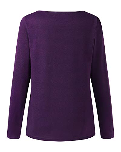 ZANZEA Mujer Camisetas Holgada Cardigan Manga Larga Suelta Blusa Jersey Pullover Casual Tops Púrpura M