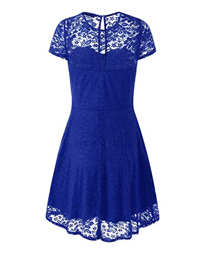 ZANZEA Mujer Vestidos de Fiesta Encaje Tallas Grandes Cuello Redondo Manga Corta Elegante Cóctel 01-Azul XXL
