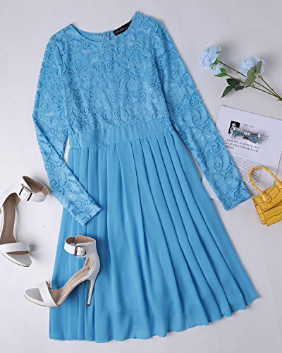 ZANZEA Vestido de Fiesta Encaje Manga Larga Mujer Tallas Grandes Elegant Vestido de Cóctel de Noche Cortos 02-Azul S