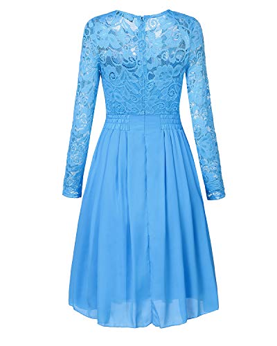 ZANZEA Vestido de Fiesta Encaje Manga Larga Mujer Tallas Grandes Elegant Vestido de Cóctel de Noche Cortos 02-Azul S