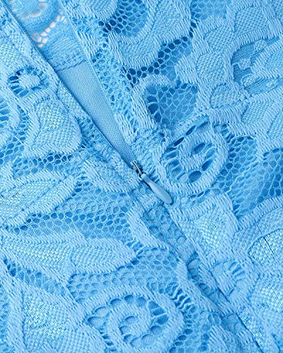 ZANZEA Vestido de Fiesta Encaje Manga Larga Mujer Tallas Grandes Elegant Vestido de Cóctel de Noche Cortos 02-Azul S