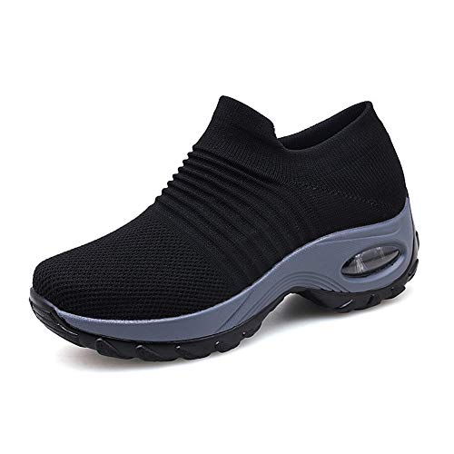 Zapatillas Deportivas de Mujer Gimnasio Zapatos Running Deportivos Fitness Correr Casual Ligero Comodos Respirable Negro Gris Morado 35-42 BK36