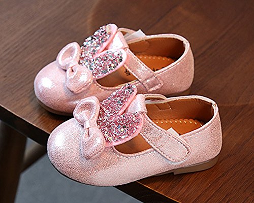 Zapatos con Brillantes Bowknot para niñas,Sandalias de Fiesta Elegantes Escolares Bailarinas de Vestido Mary Jane Pink EU 18/ Longueur du Pied:11CM