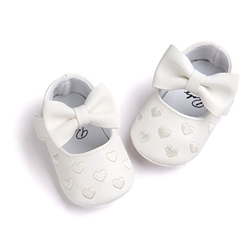 Zapatos de bebé,Auxma Niña Bowknot Zapatos de Cuero Zapatillas Antideslizante Suave niño único para 0-18 Meses (6~12M, Blanco)