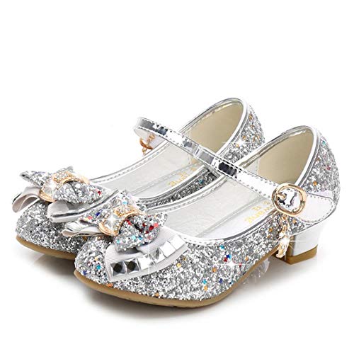 Zapatos de princesa para niñas sandalias de tacón alto con purpurina brillante y diamantes de imitación para bebés de fiesta, color negro, 36