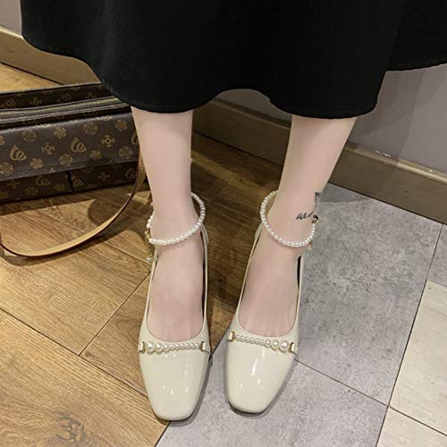 Zapatos de tacón con Correa en el Tobillo para Mujer, Zapatos de Corte Sexis con Punta Cuadrada, Zapatos de tacón de Bloque para Primavera y otoño, Tacones Altos con Punta Cerrada para Boda