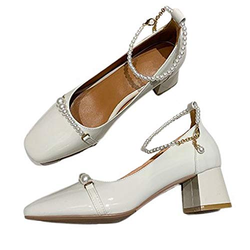 Zapatos de tacón con Correa en el Tobillo para Mujer, Zapatos de Corte Sexis con Punta Cuadrada, Zapatos de tacón de Bloque para Primavera y otoño, Tacones Altos con Punta Cerrada para Boda