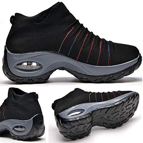Zapatos Deporte Mujer Zapatillas Deportivas Correr Gimnasio Casual Zapatos para Caminar Mesh Running Transpirable Aumentar Más Altos Sneakers Black-39