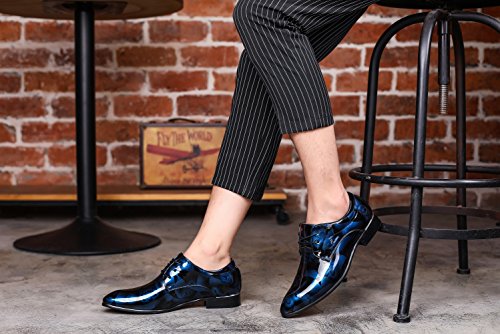 Zapatos Oxford Hombre, Cuero Cordones Vestir Derby Calzado Boda Negocios Marron Azul Gris Rojo 37-50EU BL43