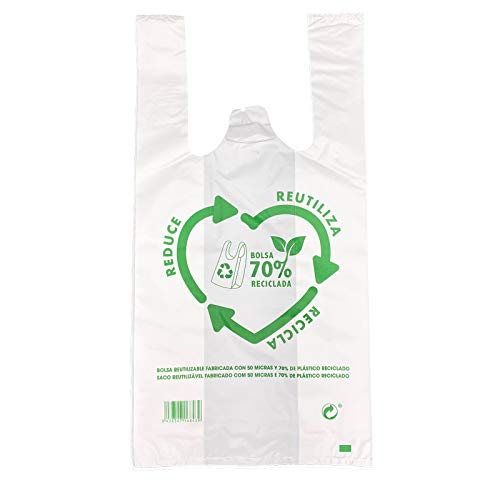 ZCENTER 120 uds Bolsas de Plástico Tipo Camiseta Resistentes, Reutilizables y 70% Recicladas, Tamaño 30x40 cm