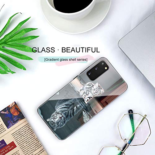 ZhuoFan Funda Samsung Galaxy S20, Cárcasa Silicona 3D Cristal Templado con Dibujos Design Antigolpes de Protector Case Cover Piel Fundas para Movil Samsung Galaxy S20, Tigre