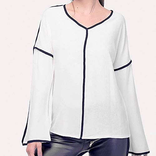 ZODOF Camiseta Mujer Casual Cuello Redondo Color Block Manga Larga Camiseta Tops Sudadera Blusa Sweatshirt T-Shirt